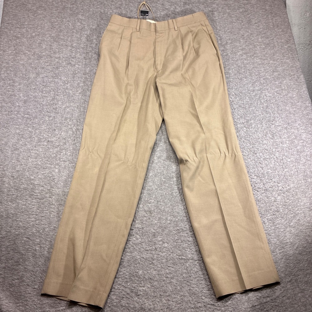 Vintage Pleated Front Arrow Dress Pants Mens 34x30‎ Tan Khaki Trousers Wide Leg